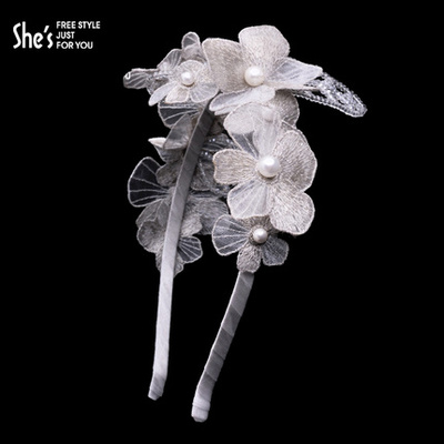 新娘头饰 唯美花朵珍珠发箍发卡 结婚发饰饰品 #唇妆# #教程# #美发# #发型# #彩妆#